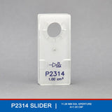 The P2314 EasyMount Ussing Chamber Slider is a precision-engineered tissue holder for the EasyMount P2300 Ussing Chamber System, designed with a 11.28 mm circular aperture (1.00 cm²) and equipped with mounting pins.
